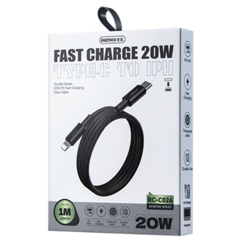 Câble Type-C / Lightning Charge Rapide 20W 1M REMAX Dofon Series RC-C026 - Noir — REMAX · Smarty Paris 18e